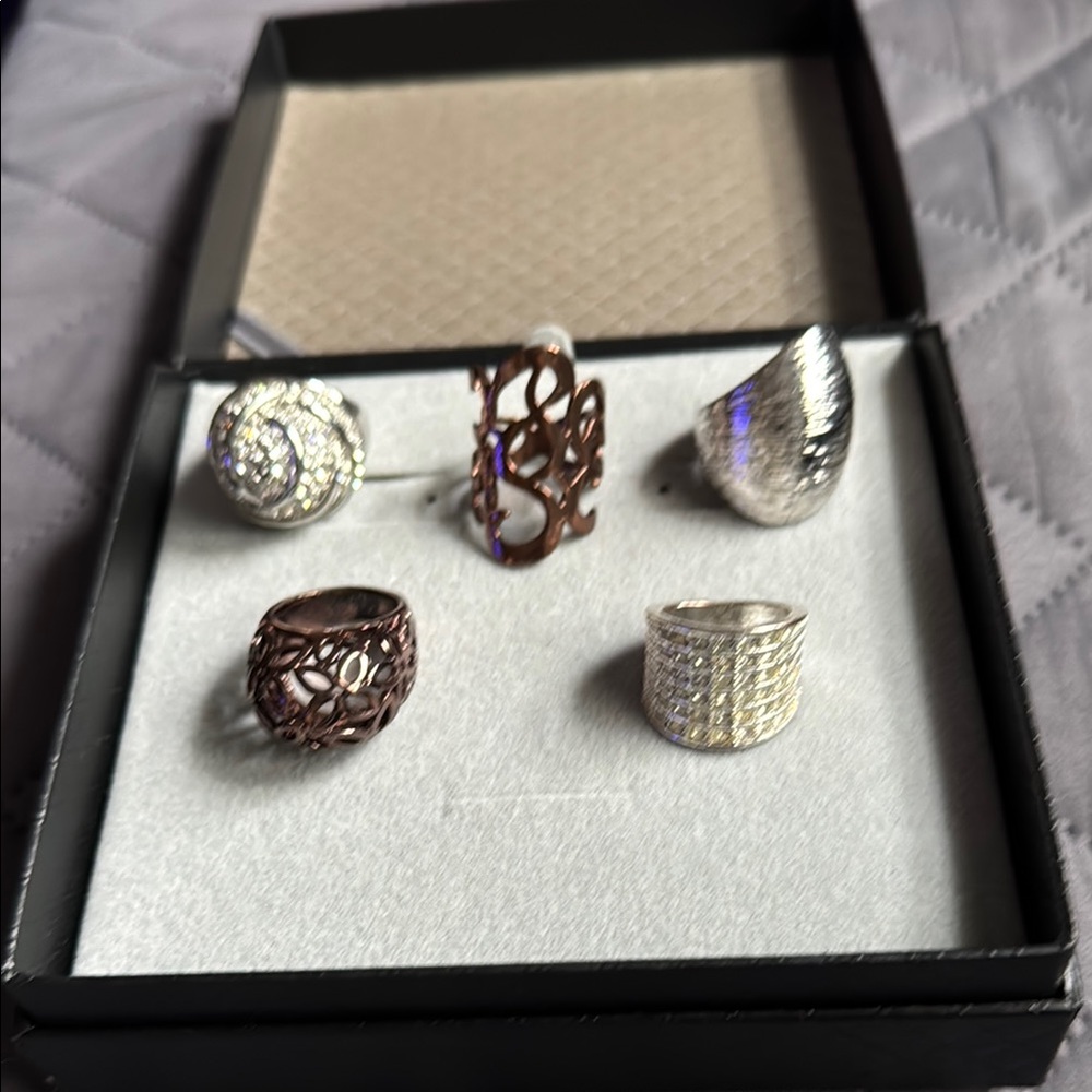 💍Elegant Silver and Brown Ring Set